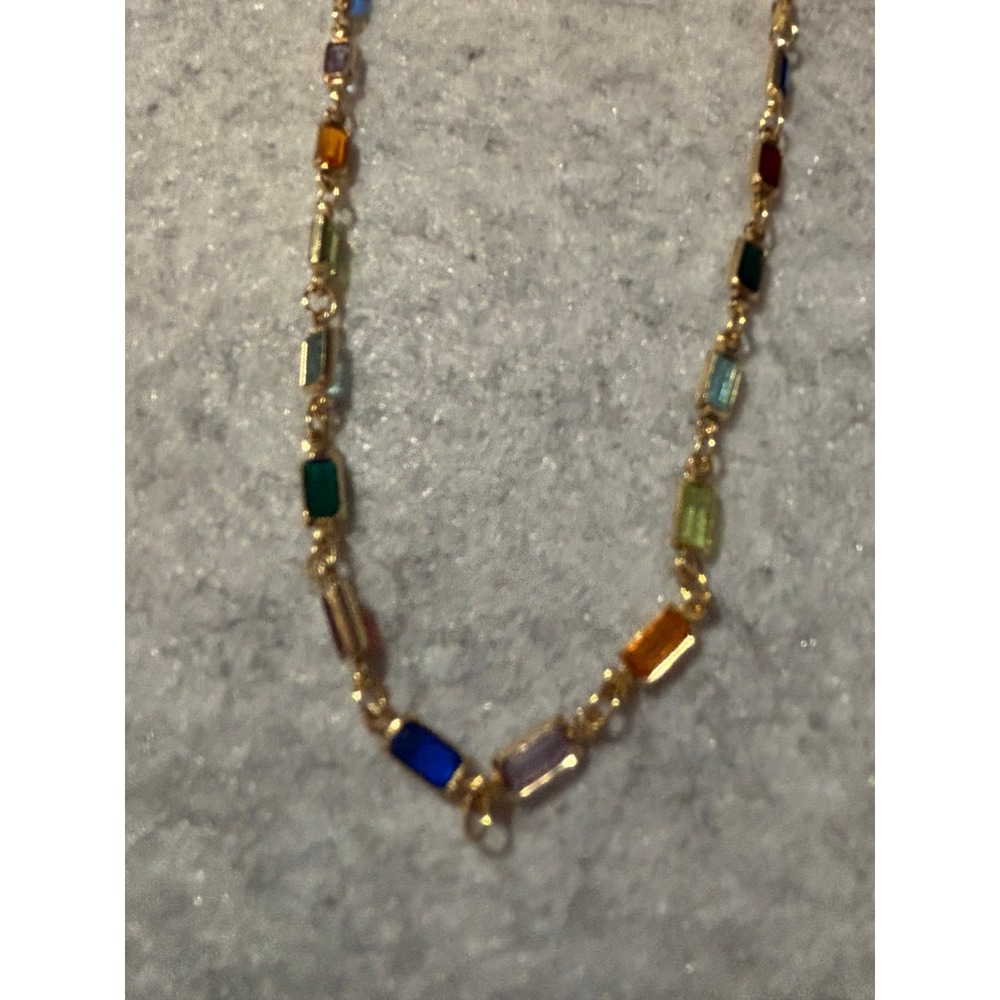 Colorful Rainbow Gemstone Rectangular Necklace - image 2